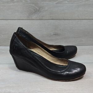 Frye Women Black Leather Wedge Shoes Clog Mary Jane Sz 10M